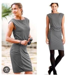 Athleta Gray Westwood  Rouched Midi Dress Crew Neck Sleeveless